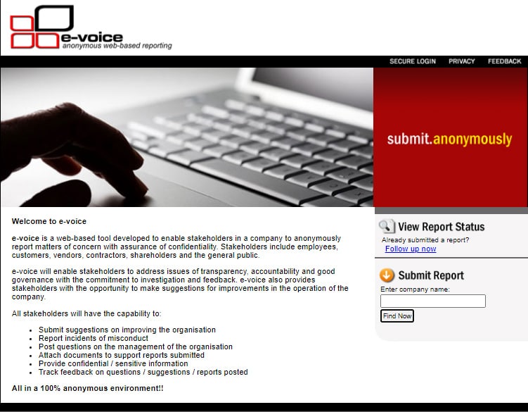 e-Voice Anonymous Reporting System