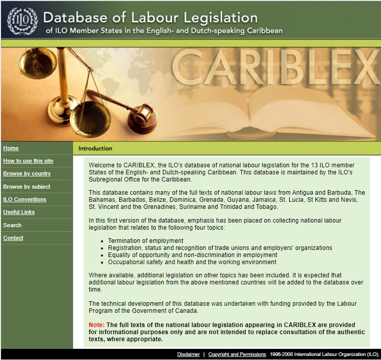 ILO (CARIBLEX - database of Caribbean labour legislation)